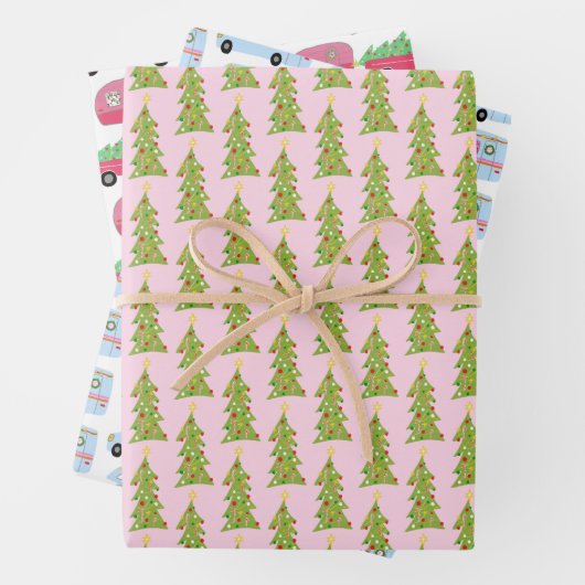 Niedlicher Xmas RV Camper Baum Anhänger Urlaub Ros Geschenkpapier Set (Beispiel)