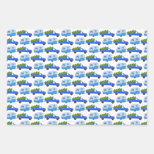 Niedlicher Xmas RV Camper Baumhütten Holiday Blue Geschenkpapier Set (Vorderseite 3)