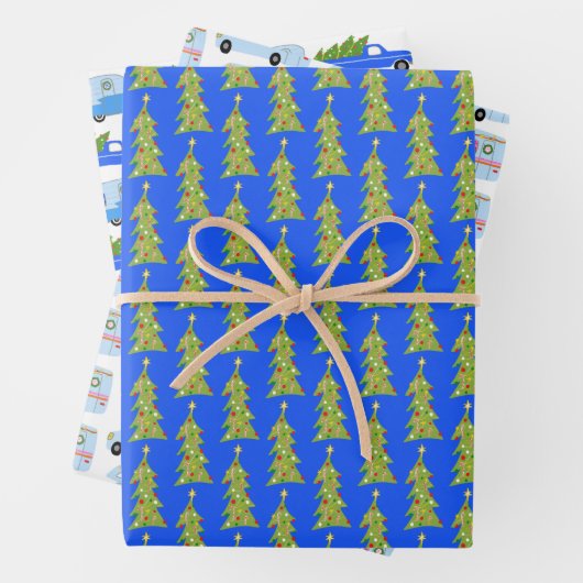 Niedlicher Xmas RV Camper Baumhütten Holiday Blue Geschenkpapier Set (Beispiel)