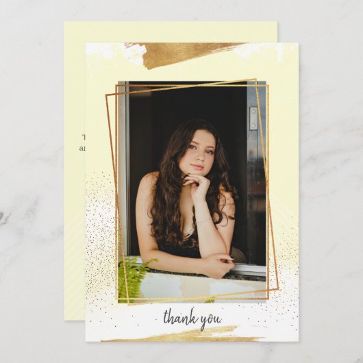 Niedlicher Yello & Gold Gerahmter Abschluss Danke  Einladung (Vorne/Hinten)