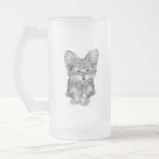 Niedlicher Yorkie Hundemattierte GlasTasse Mattglas Bierglas (Links)