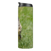 Niedlicher Yorkshire Terrier, der durch Gras läuft Thermosbecher (Nach rechts gedreht)