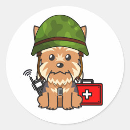 Niedlicher Yorkshire Terrier Dog Armeehelfer Runder Aufkleber