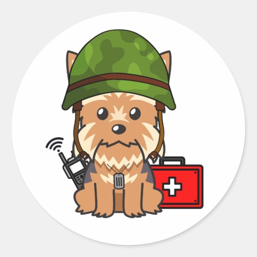 Niedlicher Yorkshire Terrier Dog Armeehelfer Runder Aufkleber (Vorderseite)