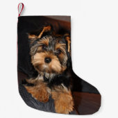 Niedlicher Yorkshire-Terrier Yorkie Welpen-Hund Kleiner Weihnachtsstrumpf (Vorderseite)