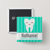 Niedlicher Zahn - aquamariner Name-Abzeichen-Knopf Button (Vorne & Hinten)