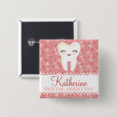 Niedlicher Zahn - rosa Name-Abzeichen-Knopf Button (Vorne & Hinten)