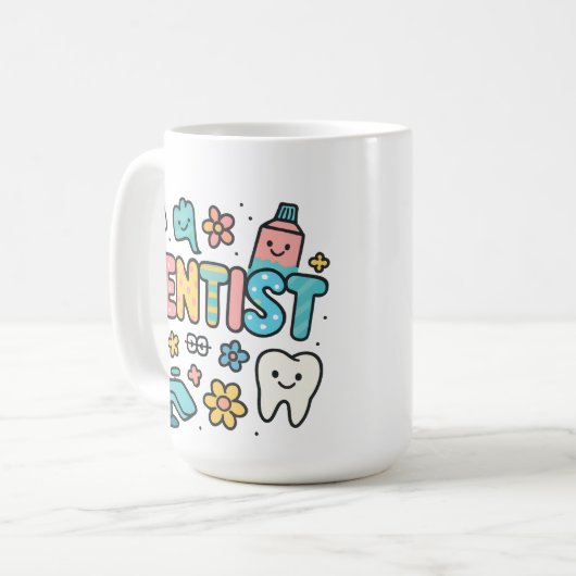 Niedlicher Zahnarzt Word Art Design Kaffeetasse (Vorderseite Links)