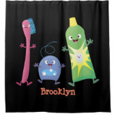 Niedlicher Zahnbürste Zahnpasta-Cartoon Duschvorhang (Vorderseite)
