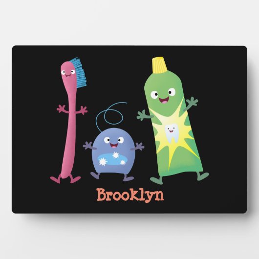 Niedlicher Zahnbürste Zahnpasta-Cartoon Fotoplatte (Vorderseite)