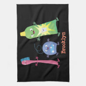 Niedlicher Zahnbürste Zahnpasta-Cartoon Geschirrtuch (Vertikal)