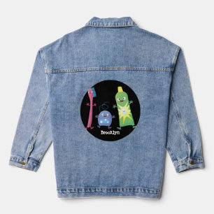 Niedlicher Zahnbürste Zahnpasta-Cartoon Jeansjacke