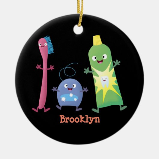 Niedlicher Zahnbürste Zahnpasta-Cartoon Keramik Ornament (Vorne)
