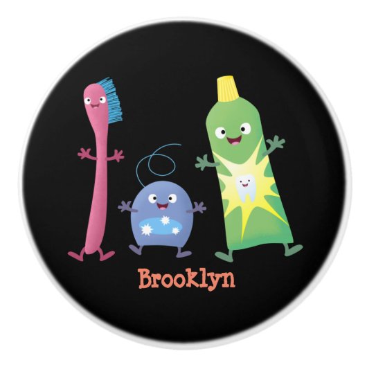 Niedlicher Zahnbürste Zahnpasta-Cartoon Keramikknauf (Vorderseite)