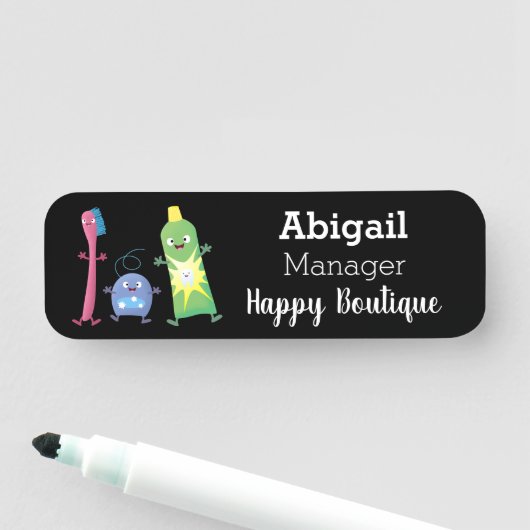 Niedlicher Zahnbürste Zahnpasta-Cartoon Namensschild (Beispiel)