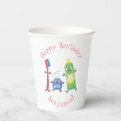 Niedlicher Zahnbürste Zahnpasta-Cartoon Pappbecher (Rückseite)