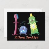 Niedlicher Zahnbürste Zahnpasta-Cartoon Postkarte (Vorne/Hinten)