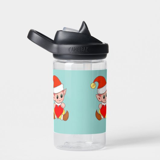 Niedlicher Zauberelf mit Herz auf einem hellblauen Trinkflasche (rechts)