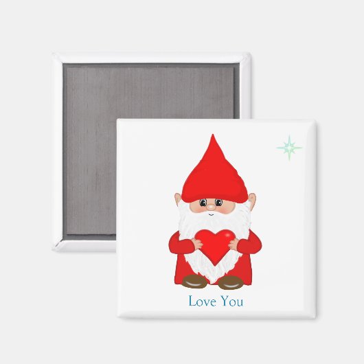 Niedlicher Zaubernome mit Herz auf Weiß Magnet (Vorderseite/Rückseite)