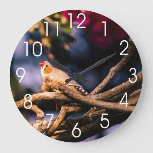 Niedlicher Zebra-Fink auf Zweigen Große Wanduhr