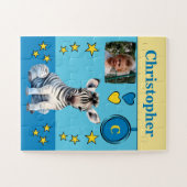 Niedlicher Zebra-Foto Name Blau-Gelbe Kinder Puzzle (Horizontal)