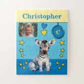 Niedlicher Zebra-Foto Name Blau-Gelbe Kinder Puzzle (Vertikal)