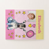 Niedlicher Zebra-Foto Name Rosa Gelbe Kinder Puzzle (Horizontal)