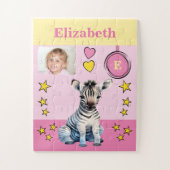 Niedlicher Zebra-Foto Name Rosa Gelbe Kinder Puzzle (Vertikal)