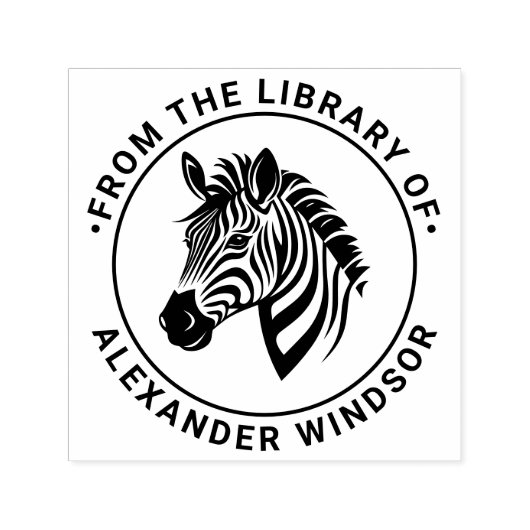 Niedlicher Zebra Head Round Library Name Permastempel (Design)