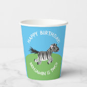 Niedlicher Zebra personalisierter Cartoon Geburtst Pappbecher (Rückseite)