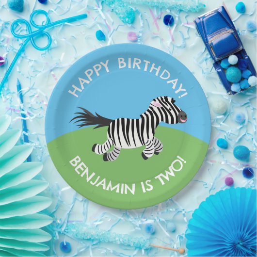 Niedlicher Zebra personalisierter Cartoon Geburtst Pappteller (Party)