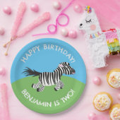 Niedlicher Zebra personalisierter Cartoon Geburtst Pappteller (Party)