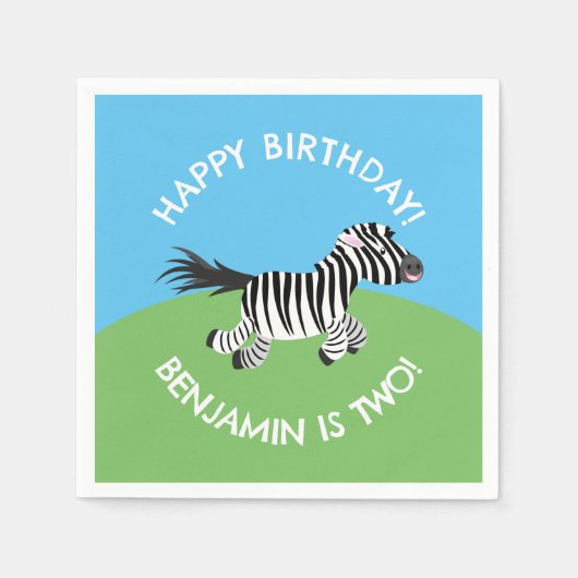 Niedlicher Zebra personalisierter Cartoon Geburtst Serviette (Vorderseite)