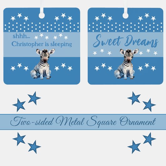 Niedlicher Zebra-shhh-Name ist das Schlaf blau Ornament Aus Metall