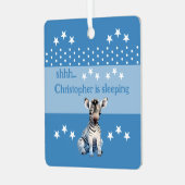 Niedlicher Zebra-shhh-Name ist das Schlaf blau Ornament Aus Metall (Vorderseite links)
