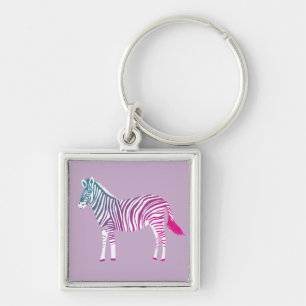 Niedlicher Zebra-Tierdruck lila-blauer Rosa Schlüsselanhänger