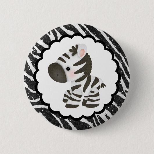 Niedlicher Zebra u. Glitzer-Tierdruck Button (Vorderseite)