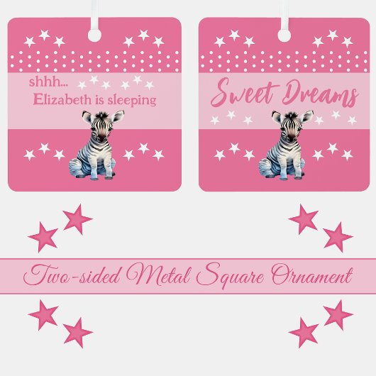 Niedlicher Zebrashhh Name ist pink Ornament Aus Metall