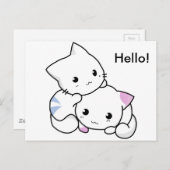 Niedlicher Zeichn von Junge und Mädchen Kitten in Postkarte (Vorne/Hinten)