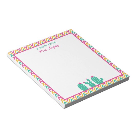 Niedlicher Zickzack Kaktus Pink Blume Lehrer Notizblock (angewinkelt)