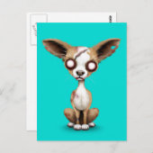 Niedlicher Zombie Chihuahua Welpen Hund auf blau Postkarte (Vorne/Hinten)