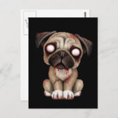 Niedlicher Zombie Mops Welpenhund auf schwarz Postkarte (Vorne/Hinten)