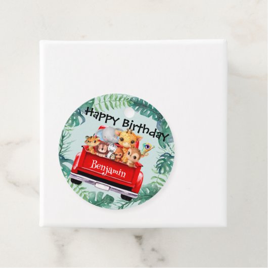 Niedlicher Zoo-Dschungel-Bauernjunge Birthday Part Geschenkanhänger (Beispiel)