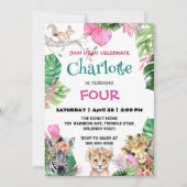 Niedlicher Zoo-Dschungel Tiere Geburtstag Blumenti Einladung (Vorderseite)