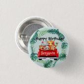 Niedlicher Zoo-Dschungelbauernjunge Birthday Party Button (Vorne & Hinten)