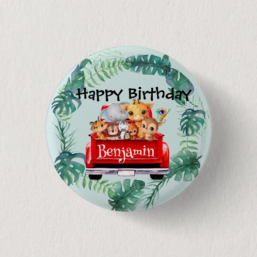 Niedlicher Zoo-Dschungelbauernjunge Birthday Party Button (Vorderseite)