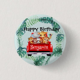 Niedlicher Zoo-Dschungelbauernjunge Birthday Party Button