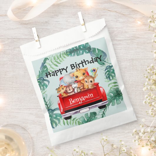 Niedlicher Zoo-Dschungelbauernjunge Birthday Party Geschenktütchen (Ausgeschnitten)