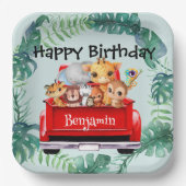 Niedlicher Zoo-Dschungelbauernjunge Birthday Party Pappteller (Vorderseite)