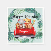 Niedlicher Zoo-Dschungelbauernjunge Birthday Party Serviette (Vorderseite)